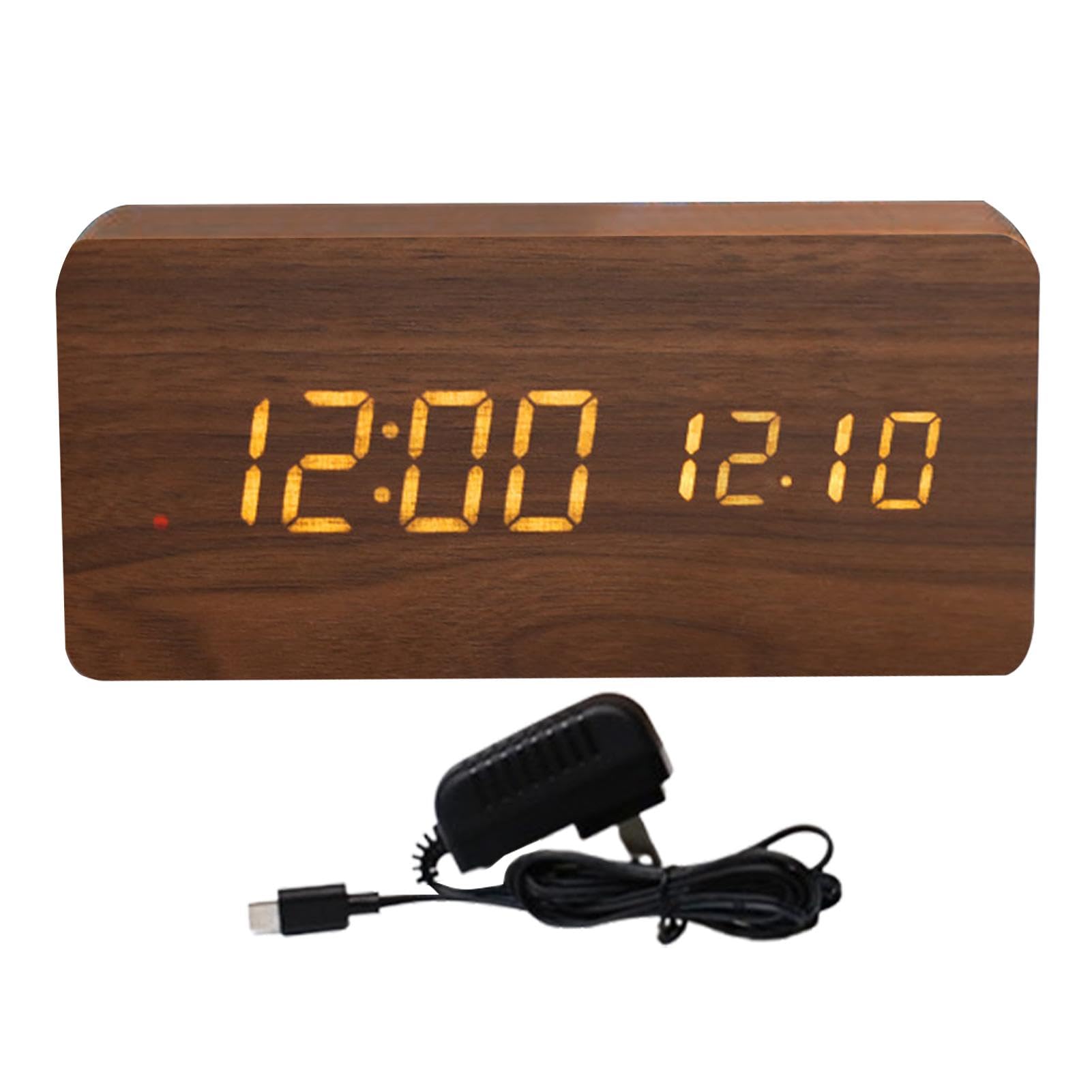 Horloge numérique élégante en bois avec réveil LED à piles pour table
