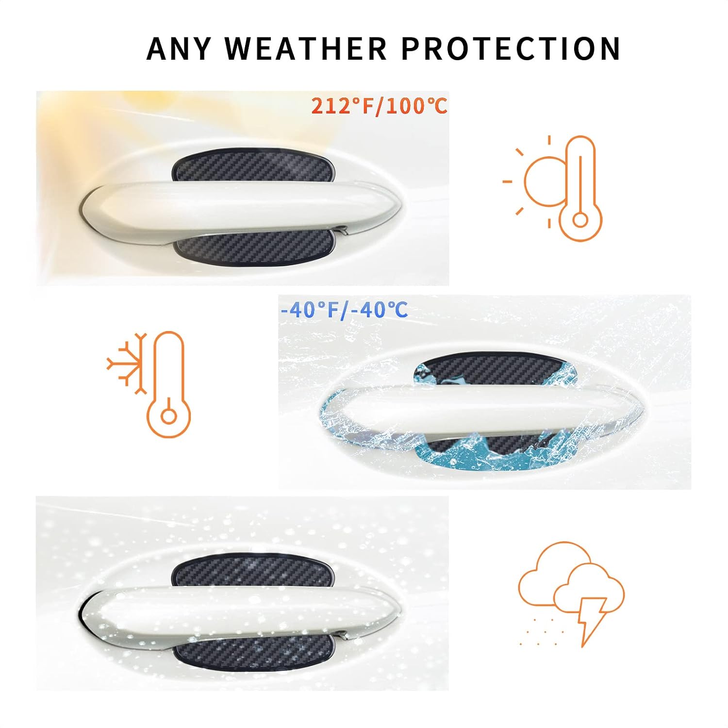 4Pcs Universal 3D Carbon Fiber Texture Automotive Door Cup Handle Recess Paint Protector Cover Scratch Non-Marking TPU Personalize Pad Sticker (S)
