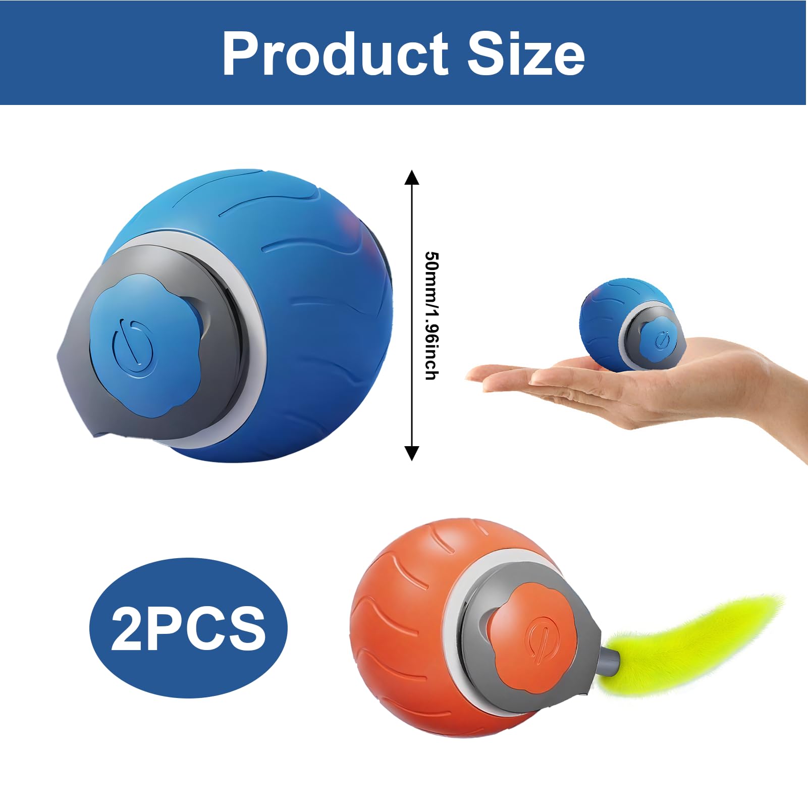 Lotnery 2Pcs Speedy Tail Cat Toy, Automatic Moving Cat Toy Ball with 3 Play Modes - Image 2