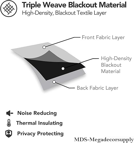 Miniatura 4 de MDS - Paquete de 1 cortina opaca de tela opaca de 3 pasos, 99% de la luz, cortinas de bloqueo de calor y luz completa, cortinas con aislamiento