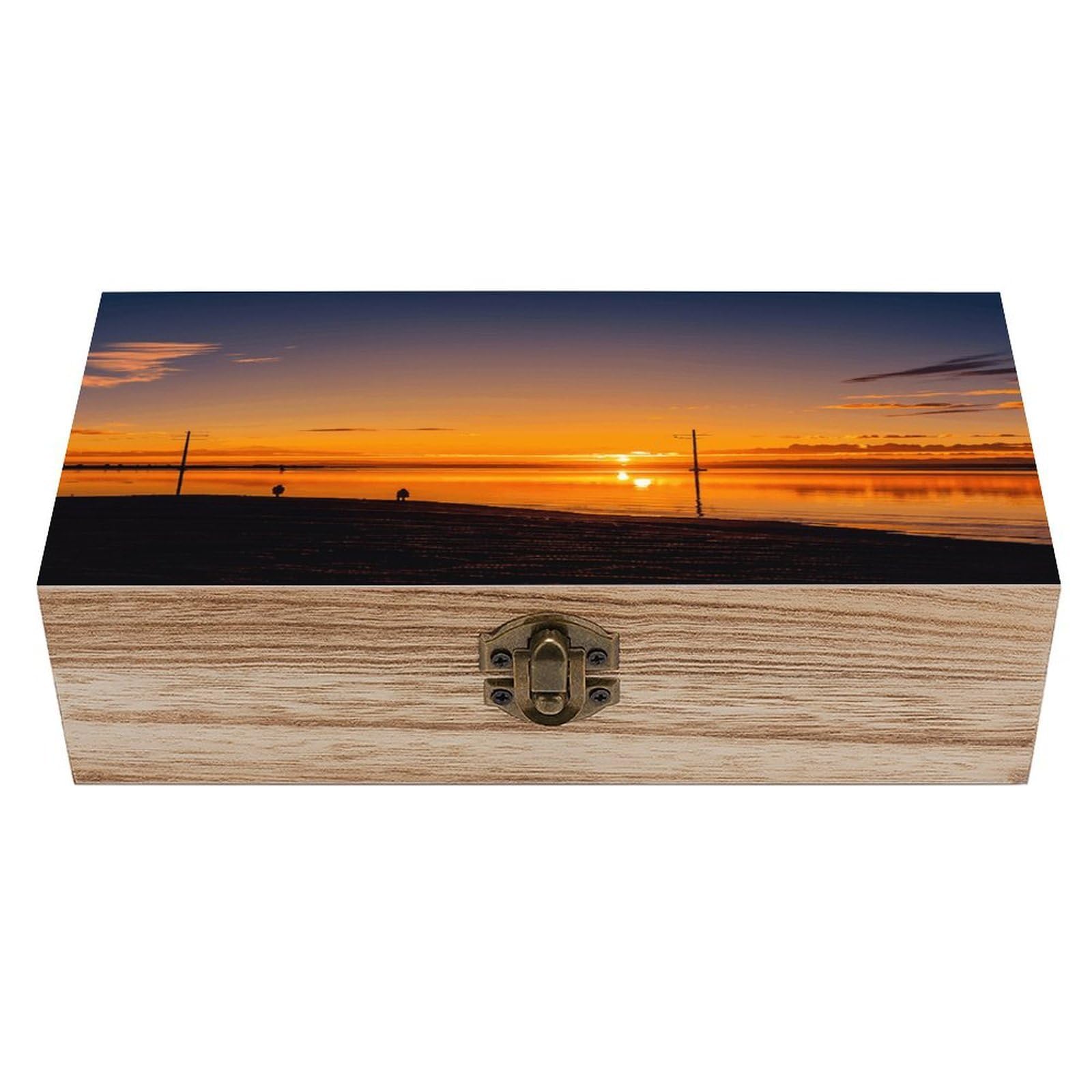 LZQPOEAS Vintage Sunset Stripes Wooden Box Storage Space to Organize Jewelry in A Beautiful Small Storage Box Decorative Card Boxes Memory Treasure Boxes for Crafts And Photo Storage