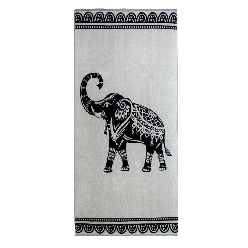 Toalla de playa de rizo jacquard, 90 x 165 cm, modelo Safari, diseño de elefante/toalla de playa súper absorbente, certificado Oeko-Tex