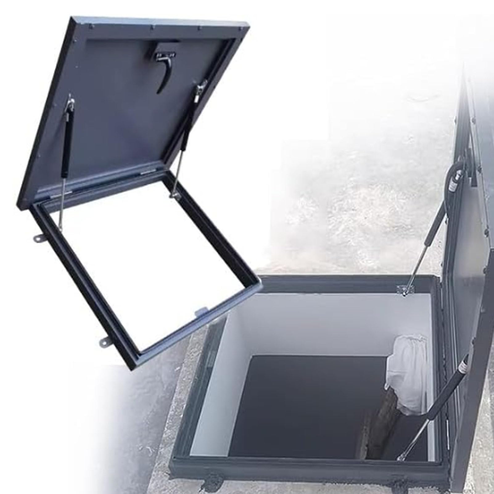 Portello di accesso al tetto, telaio in alluminio, copertura impermeabile per lucernario con ammortizzatore a gas e maniglia, coperchio di accesso di emergenza durevole, coperchio per testa di pozzo