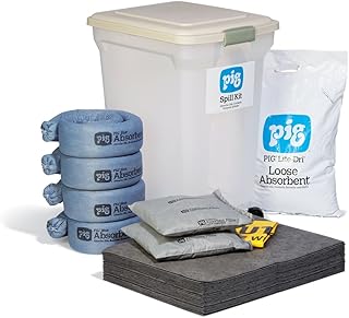 New Pig Corporation Spill Kit in See-Thru Container, 12-Gal Absorbency, Absorbs Oils, Coolants, Solvents & Water, Wheeled Mobile Container, KIT278