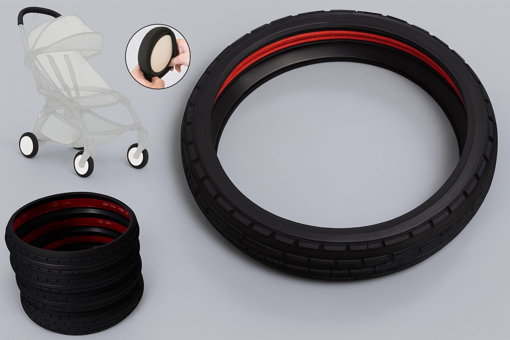 Kit YOYO Super Confort - 4 PNEUS ABSORBEURS CHOCS/VIBRATIONS + HOUSSE + INSERTS BLANCS POUR ROUES