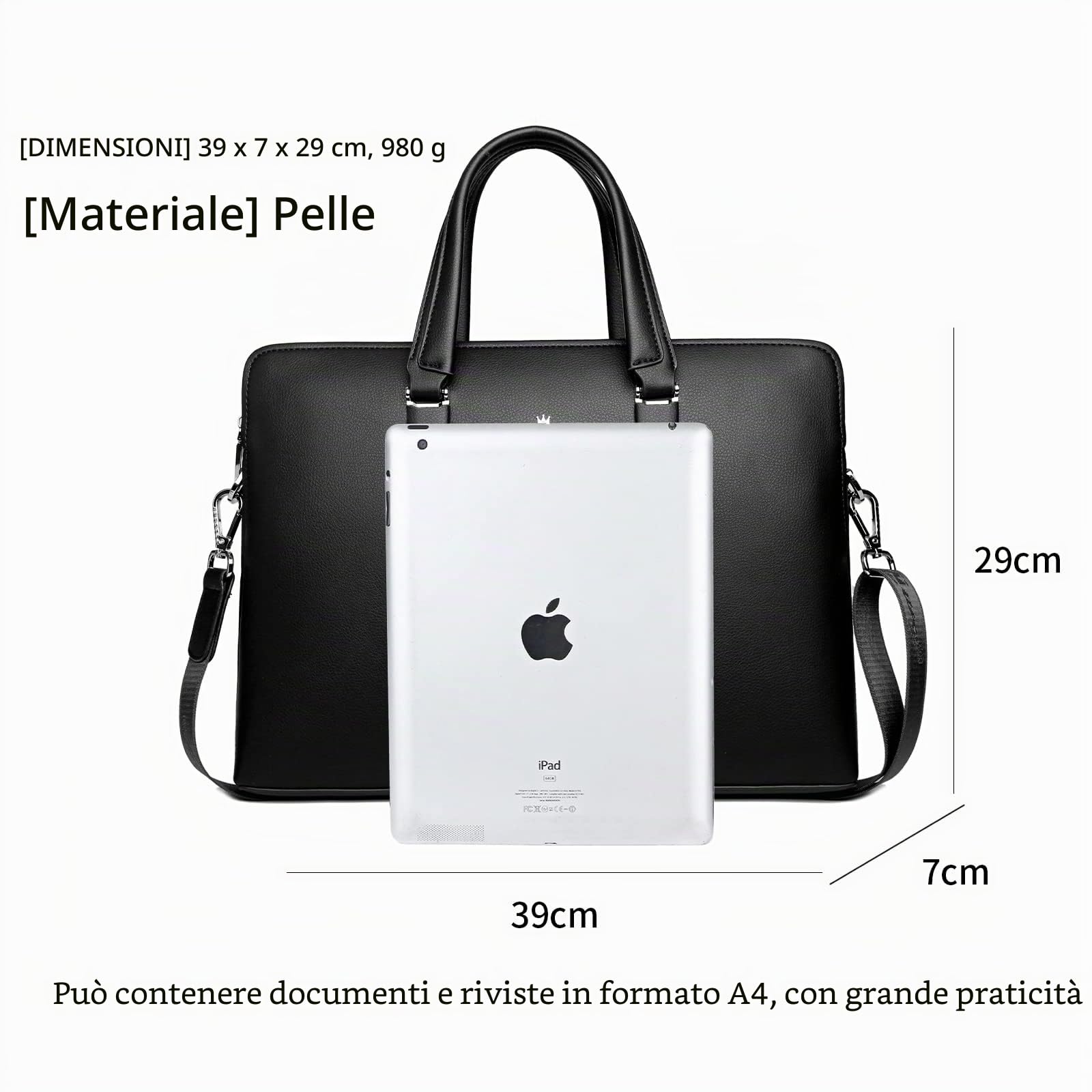 FSD.WGBusiness Bag Borsa in pelle Borsa da Affari per Computer Portatile Borsa da Uomo nero Large