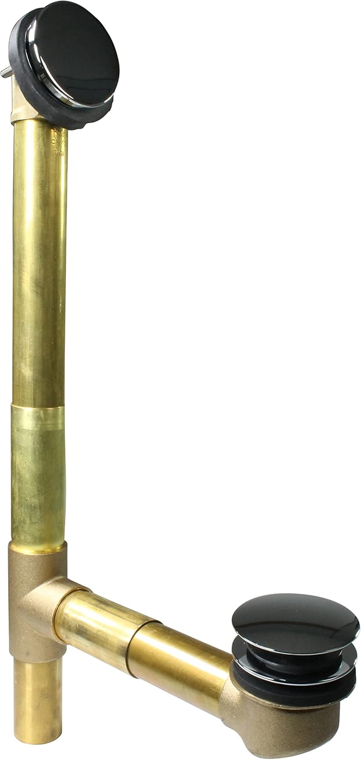 Westbrass 79317SWH-26 19" European Style Solder-In Brass Bath Waste Assembly with Tip-Toe Drain and No-Hole Overflow, Polished Chrome