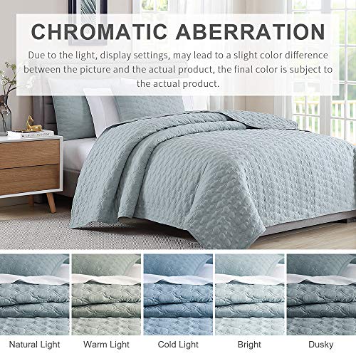 Bourina Embroidery Quilt Set Coverlet Set 3-Piece Microfiber Bedspread Included 2 Shams And 1 Quilt,Queen Size 90" X 92" Aqua #TOP5