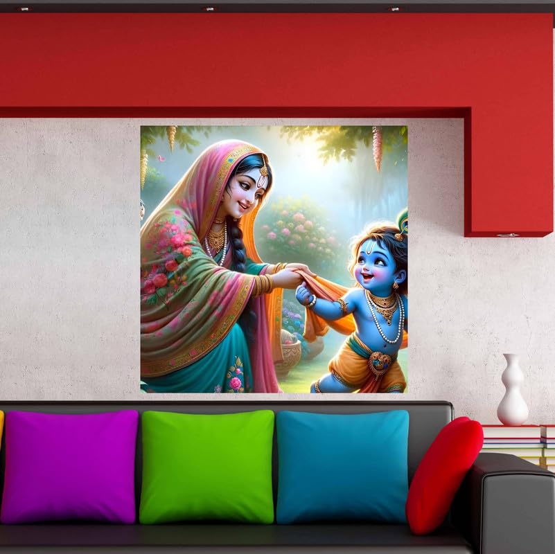 Image of British Terminal Cute little Bal Gopal Baby God Krishna| Kanha Ji | Laddu Lord Makhan Chor Painting Religious Poster for Pregnant Women for wall (matt thin vinyl,sticker,multicolor,unframed)| bj252