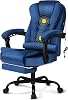 ELFORDSON Massage Office Chair for Home Office, Executive Desk Chair 77 cm High Back 150° Recliner Tilt Function Padded Swivel, Velvet Blue, 2-Point Massage