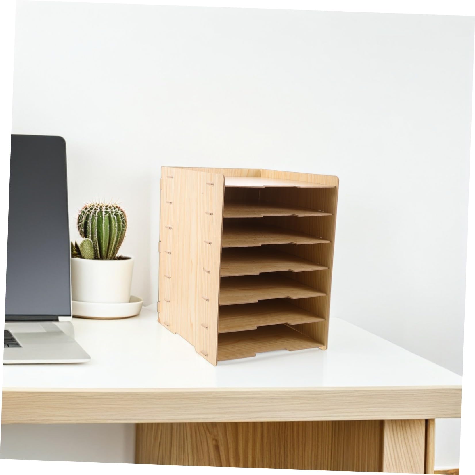 ULTECHNOVO Portadocumenti in Legno a 7 Livelli con Struttura Rinforzata e Design Naturale, Organizer Modulare per Scrivania e Tavoli, Impilabile e Versatile per Ufficio e Casa