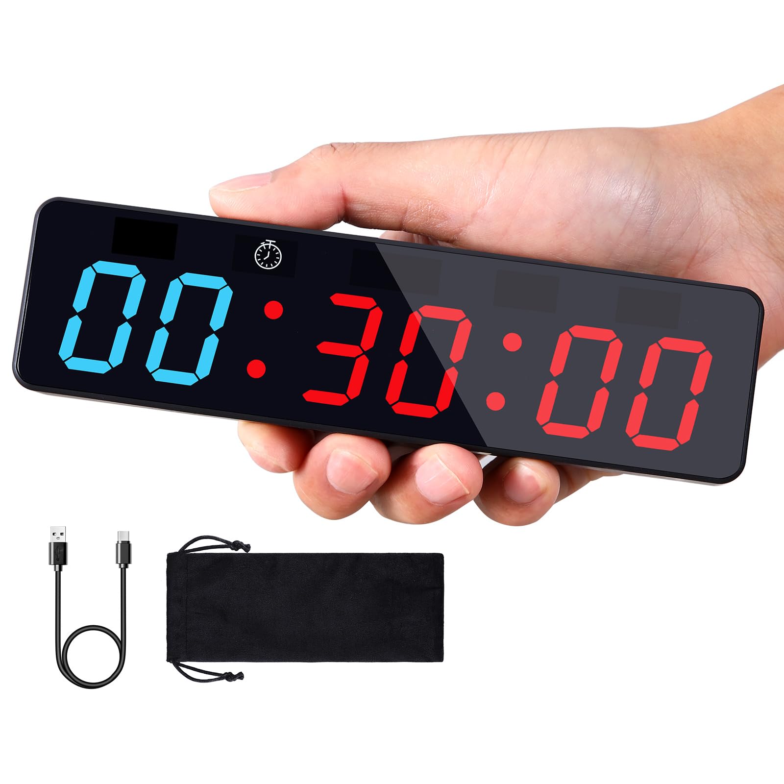 PELLOR Gym Timer Clock, Mini LED, Magnetic & Rechargeable