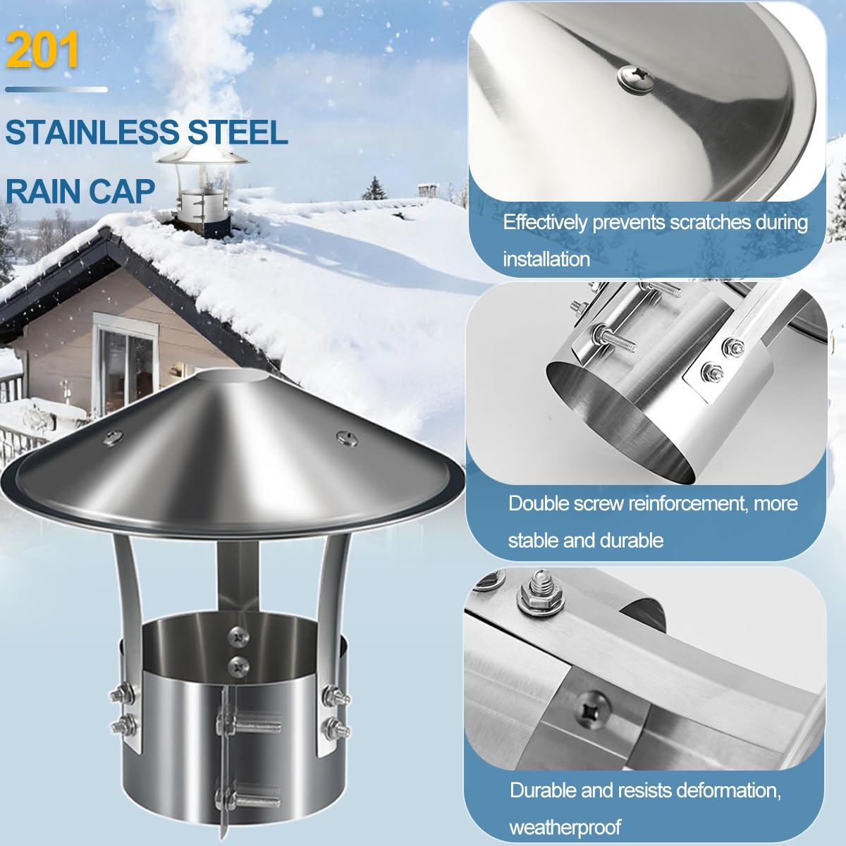Tapa de chimenea de acero inoxidable, resistente a la intemperie, ajustable, redonda, para estufa de leña/aceite, escape de chimenea, diámetro de 3 a 7 pulgadas, protección duradera contra la lluvia