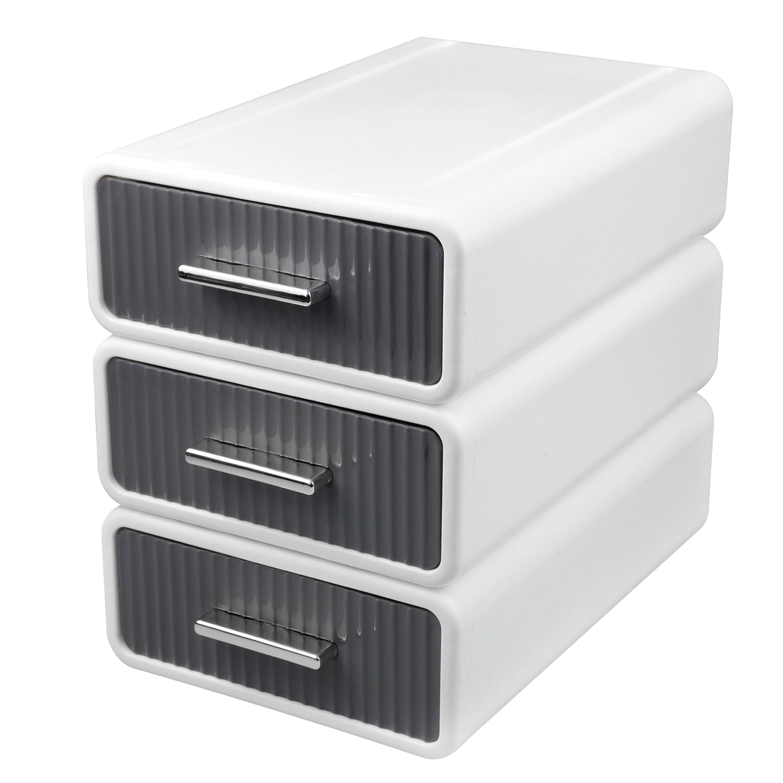 Hocadrv 3 unidades de organizador de escritorio con cajones, caja de plástico con cajones, caja de plástico blanco, organizador de oficina, caja de cajones, apilable para escritorio, oficina, tocador