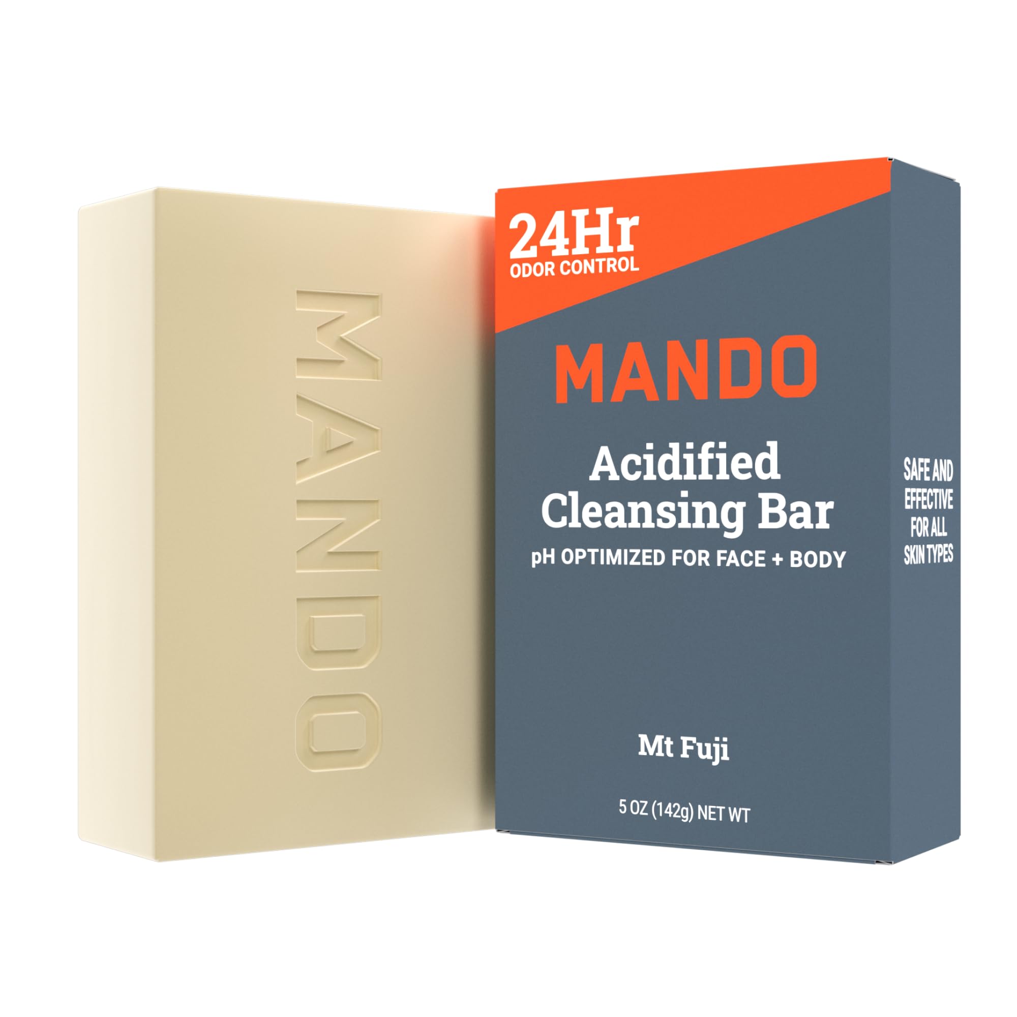 Mando Acidified Cleansing Bar - 24-Hour Odor Control - Removes Odor Better than Soap - Moisturizing Formula - SLS Free, Paraben Free - Safe For Sensitive Skin - Mt Fuji