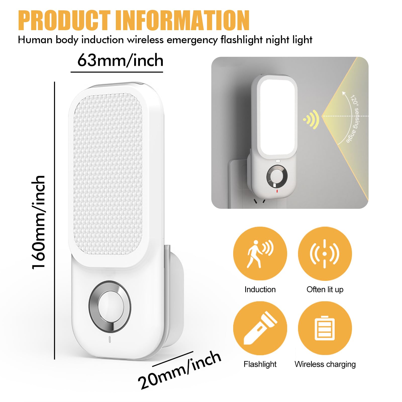 PORFOYO 2 pezzi luce notturna, presa notturna, presa di corrente, 4 in 1, torcia a induzione, luci notturne con sensore di movimento, luci a LED, luce di emergenza per interni ed esterni