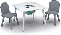 Delta Children Finn Kids Table & Chair Set with Storage - White/Grey, Toddler Activity Furniture for Ages 3+