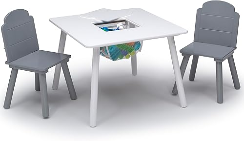 Delta Children Finn - Juego de mesa y silla con almacenamiento, color blancogris