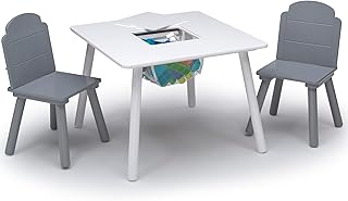 Delta Children Finn Table and Chair Set with Storage, White/Grey