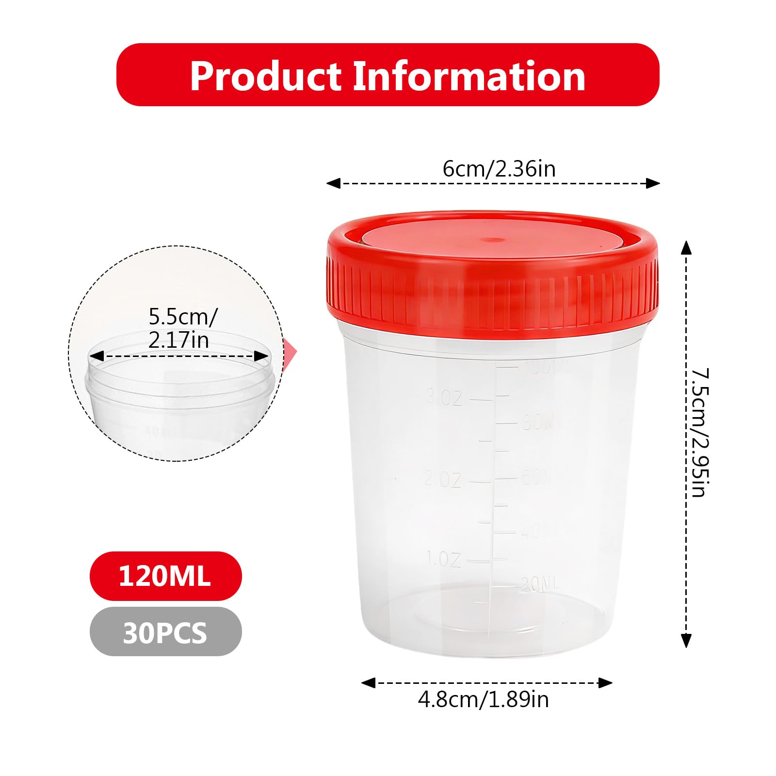 30 vasos de muestras con tapa de rosca, 120 ml, taza de orina graduada con tapa, recipiente para muestras de orina, recipiente para muestras de orina para cocina, manualidades, medicina, muestras de