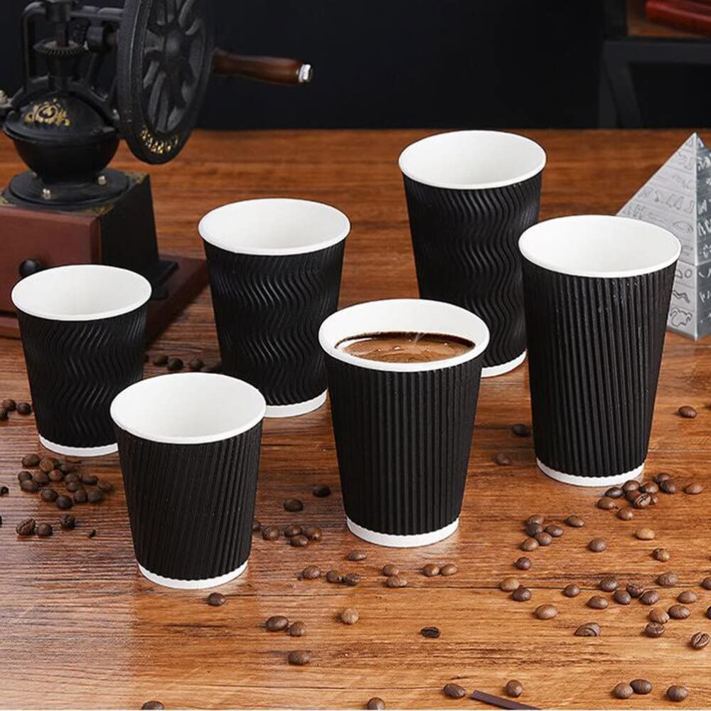 HOT BARGAINS Triple Wall Paper Coffee Cups, 8oz/230ml Black Disposable Cups, Pack of 200