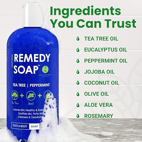 Miniatura 3 de Remedy - Paquete de bálsamo de aceite de árbol de té y gel de baño | Ayuda al olor corporal, pie de atleta, picor de deportista, tiña, infecciones
