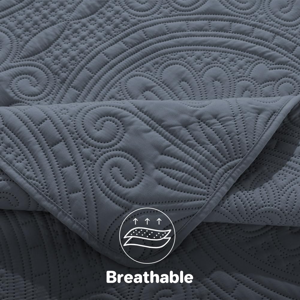 DUJUIKE Colcha Acolchada Ligera para Todas Las Estaciones, con 2 Fundas De Almohada De 50x90 cm, Colcha Acolchada Estampada, Multiusos para Cama Doble Matrimonio de 150 cm (Azul Grisáceo, 240x260cm)