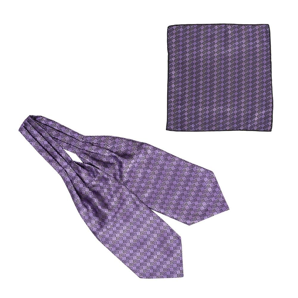 the tie hub Men's Ascot Geomatrical Purple Microfiber Cravat Tie and Pocket Square Combo Set-picture-21