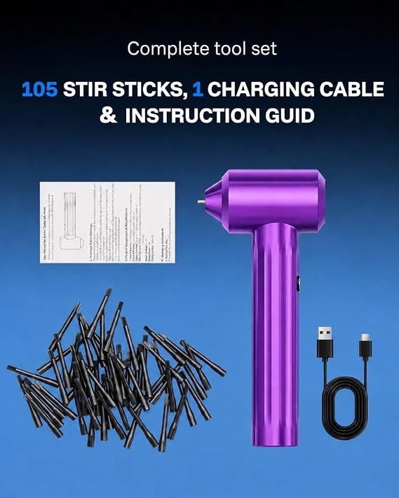 Neebol Rechargeable Tattoo Ink Mixer - 17+ Hours Long-Lasting Battery with 3 Speed Settings, Includes 105 Mixing Sticks, Electric Pigment Agitator for Microblading, Eyebrow Tattoo Supplies (Purple)