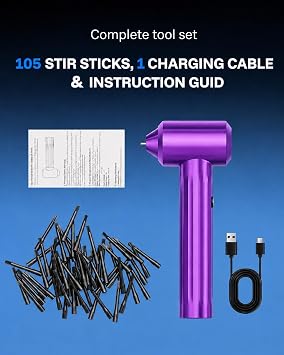 Neebol Rechargeable Tattoo Ink Mixer - 17+ Hours Long-Lasting Battery with 3 Speed Settings, Includes 105 Mixing Sticks, Electric Pigment Agitator for Microblading, Eyebrow Tattoo Supplies (Purple)