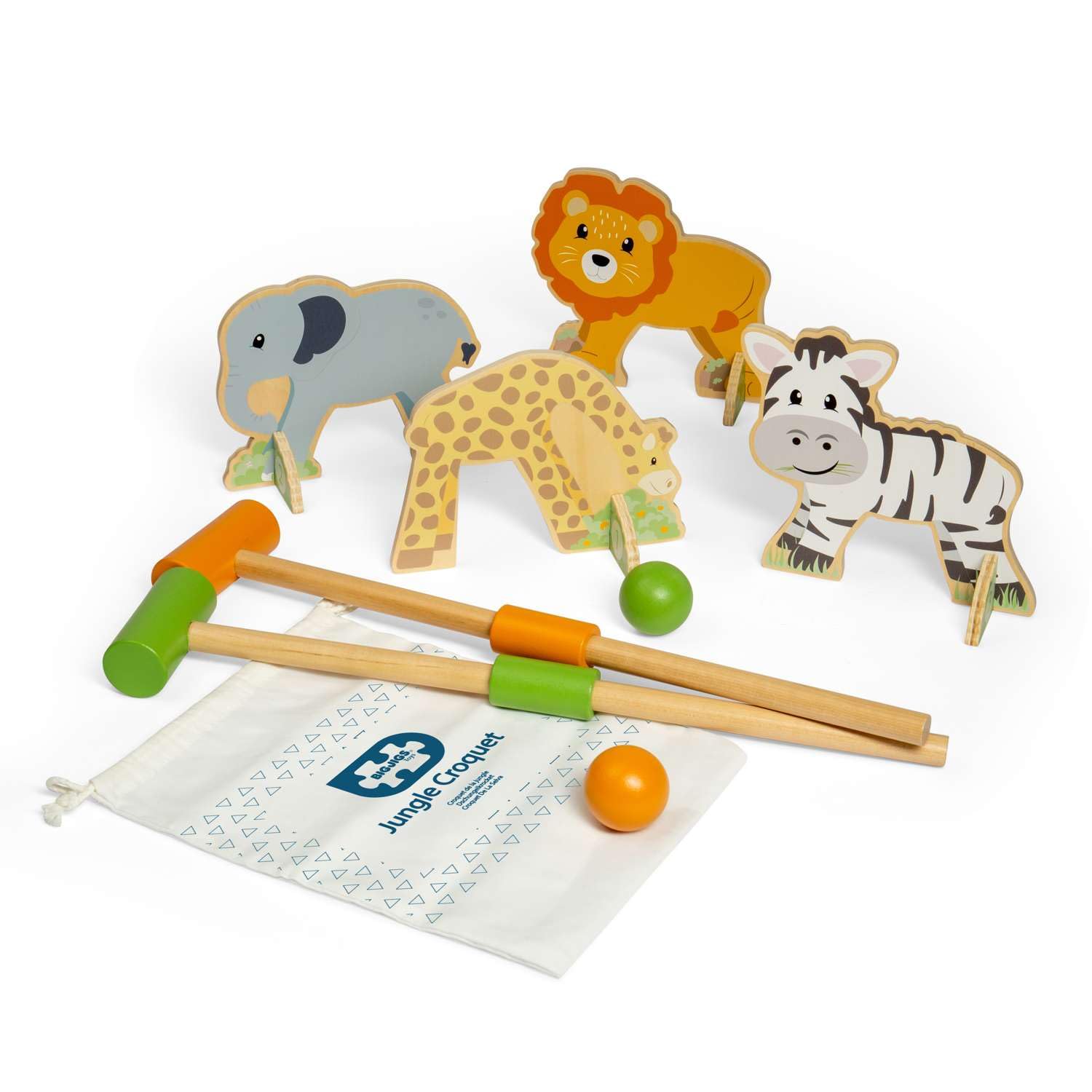 Bigjigs Toys Jungle Croquet | Wooden Outdoor Game for Kids | Themed Set with 4 Animal Wickets | Versatile Family Games for Indoor or Garden Play | Activities for 3+ Year Old Children | Toddler Gifts