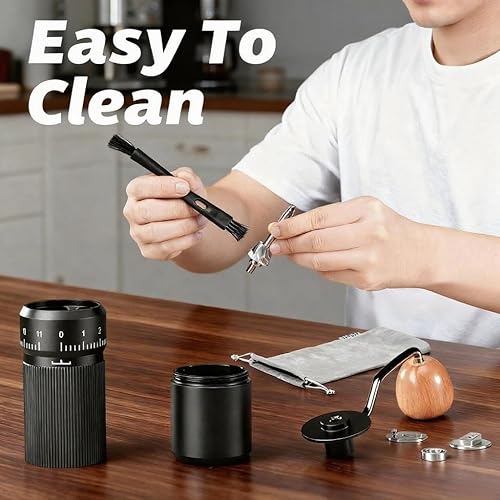 Miniatura 6 de Molinillo de café manual portátil con molino de rebabas cónicas de acero inoxidable, molinillo de café pequeño de capacidad de 0.88 oz para viajes,
