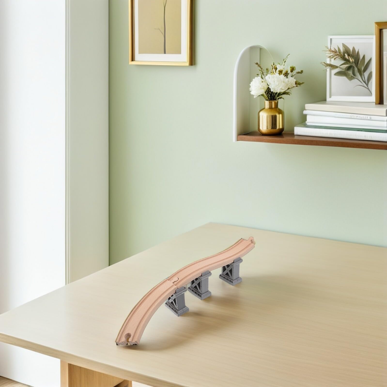 Homoyoyo Set Accessori per Binari del Treno in Legno con Ponti e Binari Curvi in Salita, Compatibile con Piste Ferroviarie Giocattolo, Gioco Educativo e Creativo di Costruzione