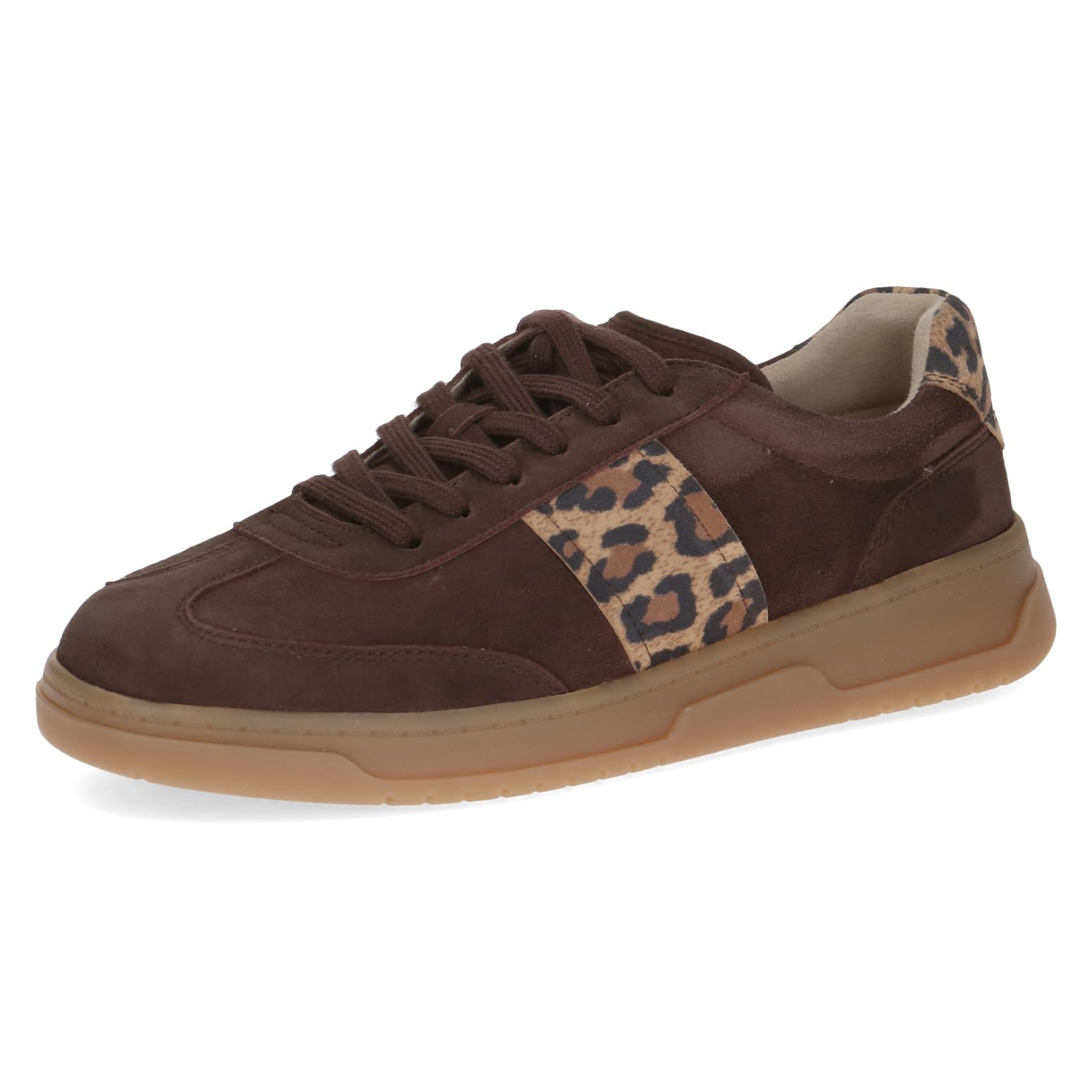 CAPRICE Women Sneakers Flat Leather Round, Brown (Dk Brown Comb), 3.5 UK