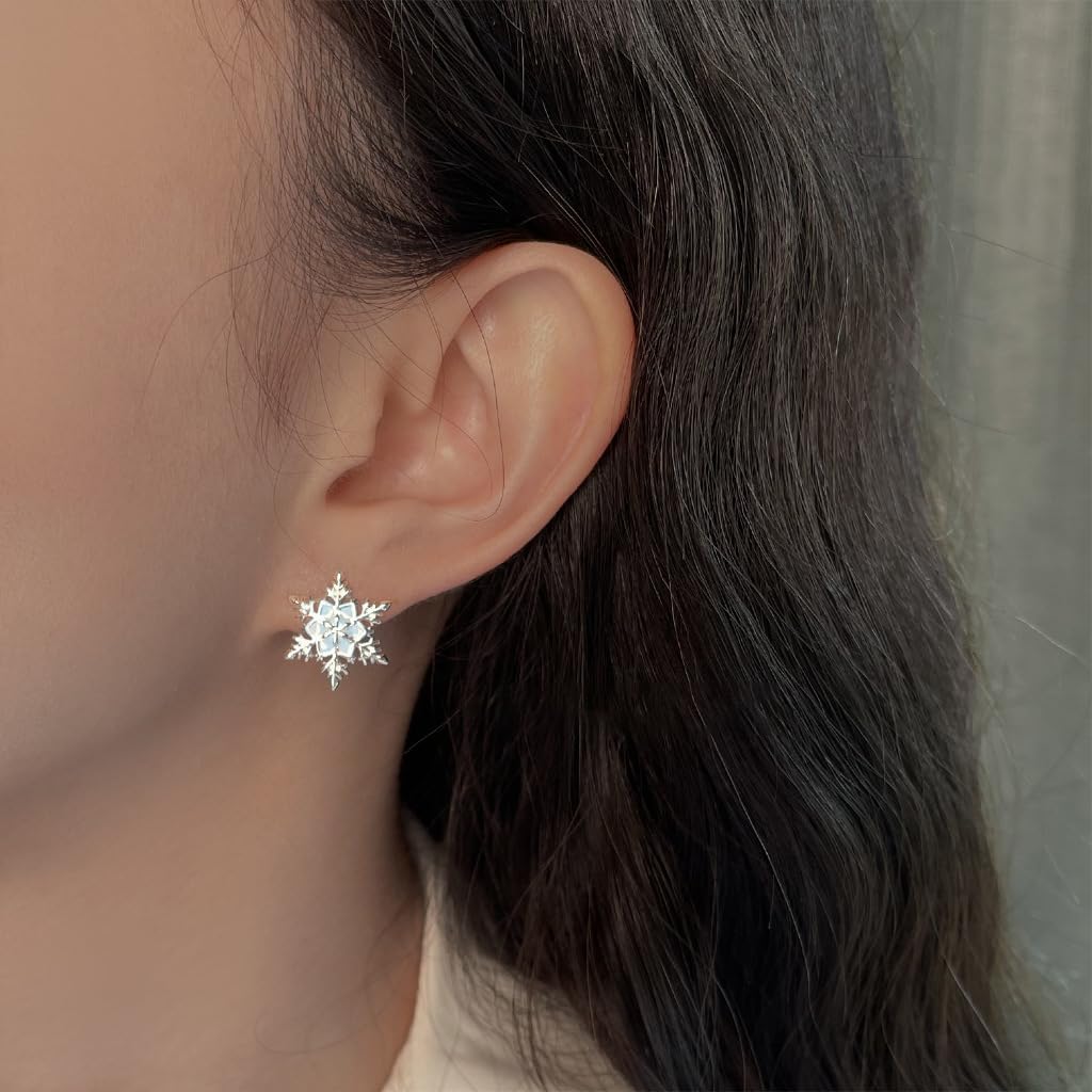 Blue Snowflake Stud Earrings for Women Enamel Beauty Winter Frozen Flower Studs Earring Cute Christmas Jewelry - Image 2