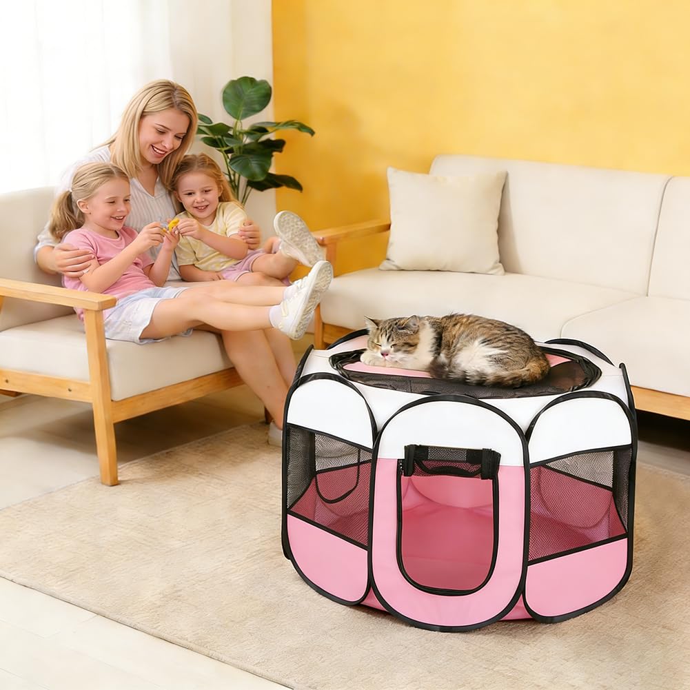 Gabbia per cuccioli per animali domestici, XXL, per cuccioli, per esterni e interni, per piccoli animali come cani e gatti (beige + rosa)