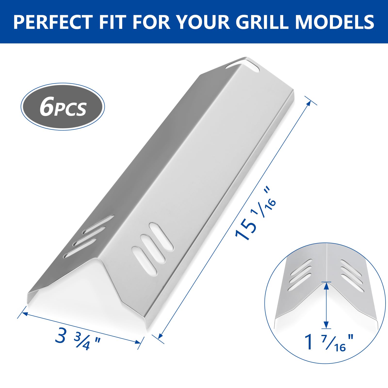 BBQ Heat Shields Grill Heat Plates Heat Tents Barbecue Burners Grill Burner Cover for Dynaglo DGF510SBP, DGF510SSP,Backyard GBC1460W GBC1461W,Phoenix, Montana,Uniflame Grill,Stainless Steel 6 Pack - 4