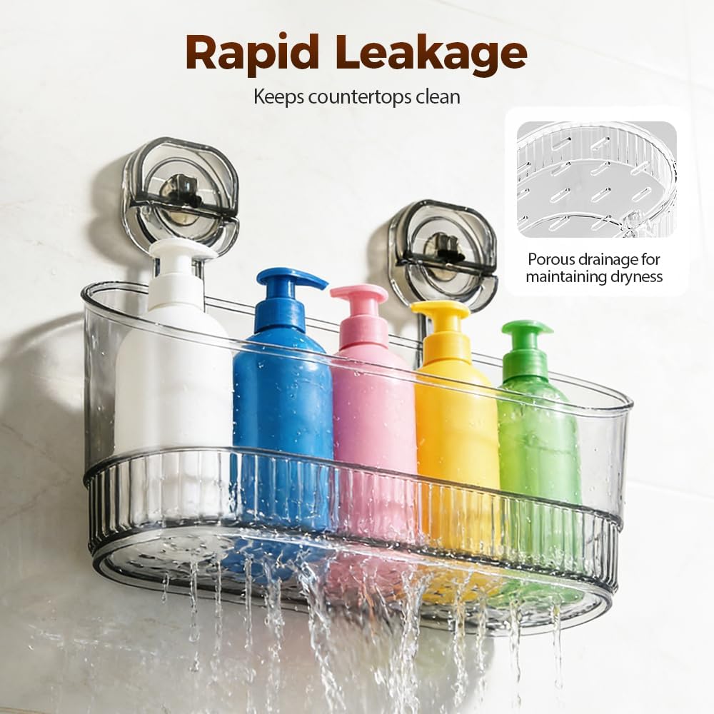 No-Drill Bathroom Suction Storage Box, 2026 New Corrugated Suction Cup Storage Holder,Powerful Suction Storage Box,Removable Hanging Storage Basket,Ripple Acrylic Wall Shelf (Clear)