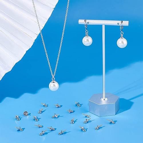 Miniatura 3 de UNICRAFTALE 90 piezas de 3 tamaños colgantes de acero inoxidable con forma de perla, pasador de perla, pasador de perla, pasador de ojo de taza de 4