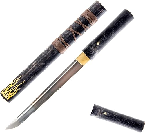 HMS Samurai japonés Shirasaya Tanto, acero al carbono 1045, forjado a mano templado por calor, espiga completa, afilado, listo para batalla