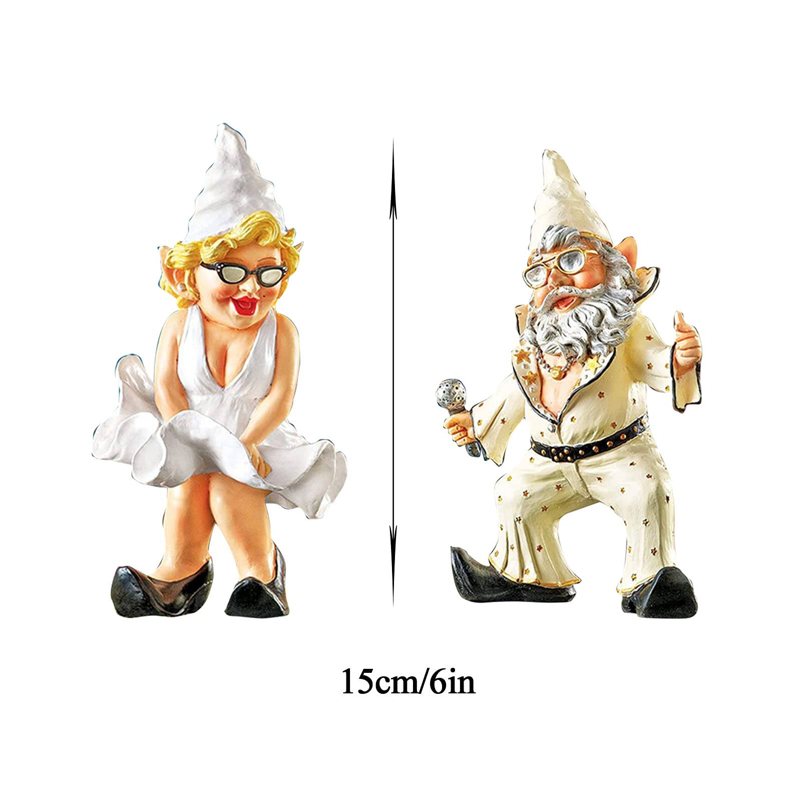 Specjalna statua krasnala ogrodowego, 2-częściowy zestaw rzeźb muzycznego krasnala ogrodowego, miniaturowe bajkowe dekoracje ogrodowe, zabawne figurki z żywicy na zewnątrz na trawnik przydomowy Pati