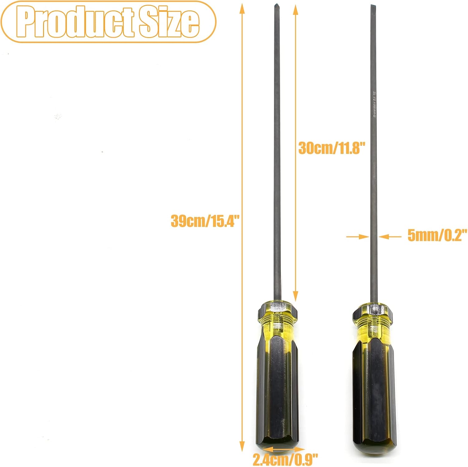 Long Screwdriver Set, 39cm / 15.4 Inches Phillips Screwdriver and Slotted Screwdriver, Flat Head and Magnetic Tip Cross Head Screwdriver Set(2Pcs)