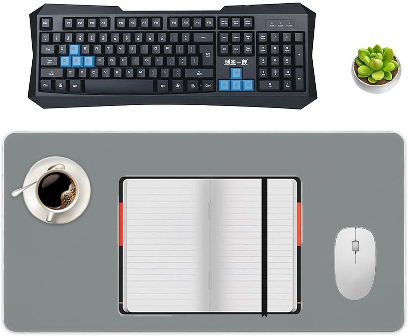 Gaming Mouse Pad Large, Silver Grey Gray Color Extended Mouse Mat with Stitched Edges for Keyboard/Laptop/Mouse/Desktop,12" x 24"