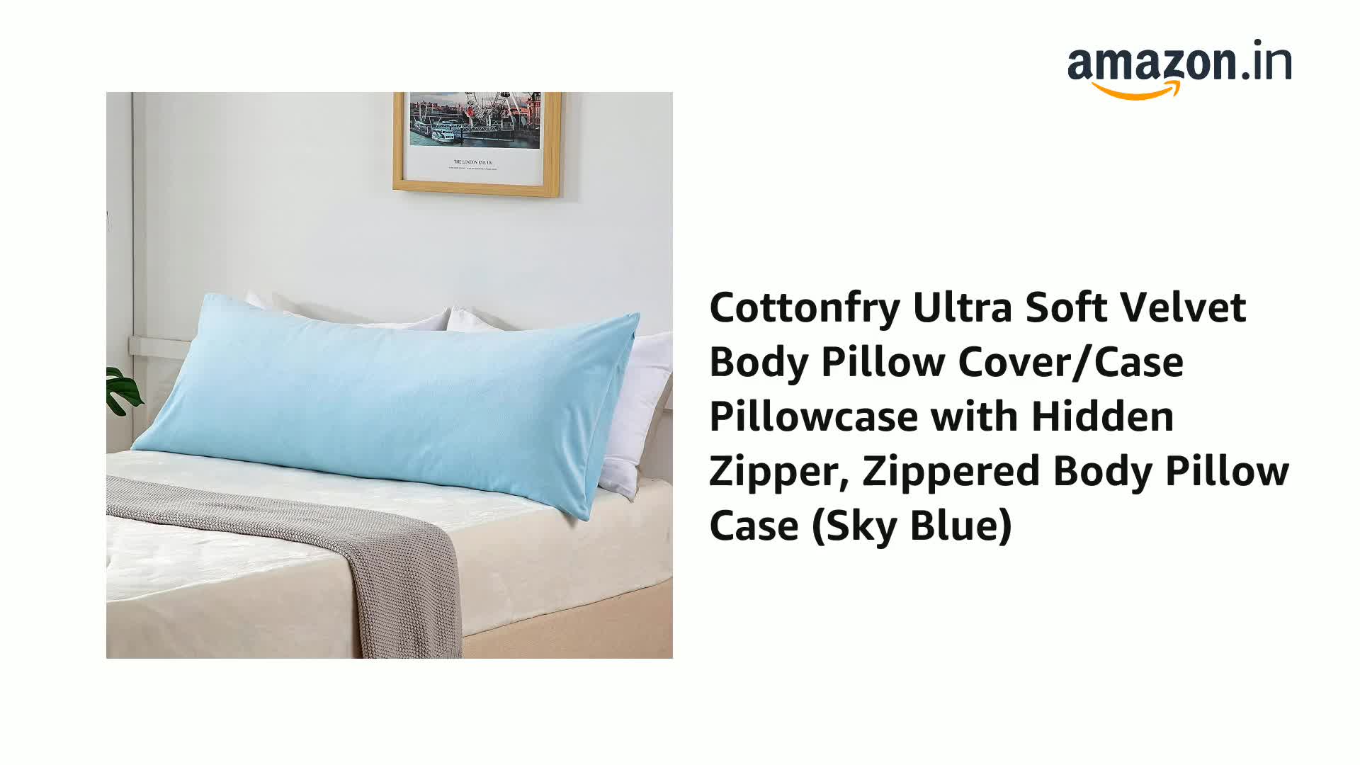 Buy CottonFry Solid 250 TC Ultra Soft Velvet Body Pillow Cover