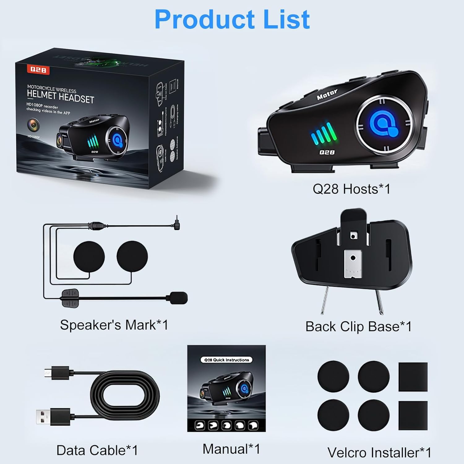 OBEST Auriculares para casco de motocicleta con cámara 1080P, auriculares Bluetooth para motocicleta con manos libres inalámbricas, calidad de sonido HD, IPX6 impermeables, auriculares Bluetooth para