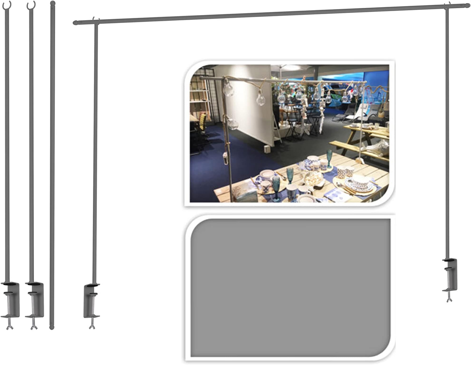 – URBNLIVING 240cm Metal Over Table Hanging decoration Display Rod Rail Pole With Clamp (Grey)