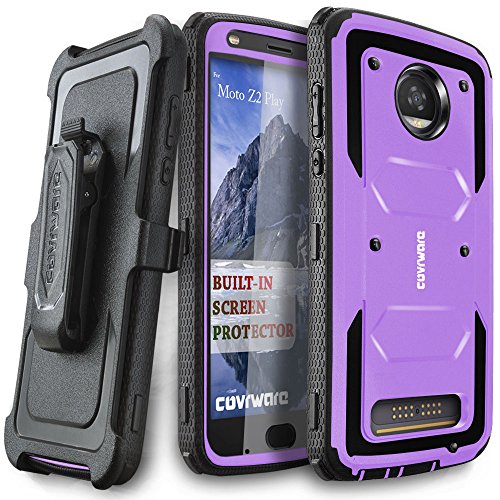 COVRWARE Aegis Series Case for Moto Z2 Play / Z2 Force with Built-in Screen Protector Heavy Duty Full-Body Rugged Holster Armor Case Belt Swivel Clip Kickstand, Purple
