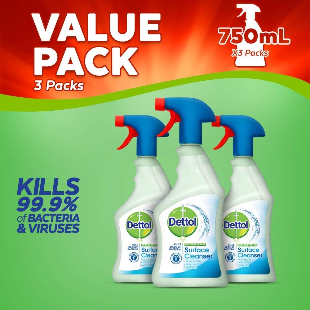 Dettol Antibacterial Surface Cleaning Spray, 750 ml, Pack of 6