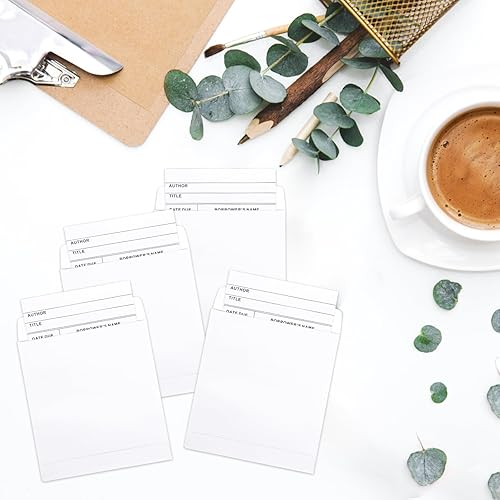 Miniatura 4 de 100 bolsillos y tarjetas para biblioteca, tarjetas de pago y sobres de libros para escuela, oficina y biblioteca pública