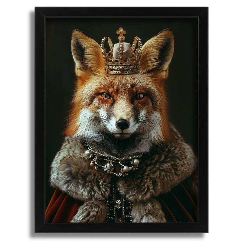 Vintage Fox King Wall Print Painting Animal Wall Art Fox King Picture Home Gift Poster A5 - Wall Art Home Decor Movie Poster Canvas Film Cinema Retro Vintage Cult Classic Nostargic Saga Modern reprin